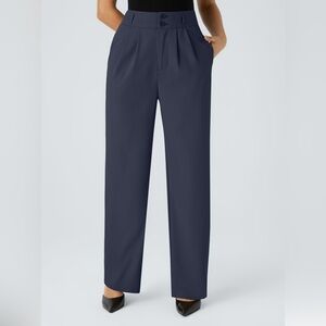 Halara High Waisted Button Zipper Plicated Side Pocket Straight Leg Pants XLP